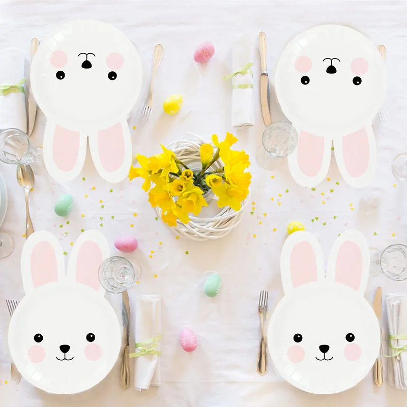 8pcs Happy Easter Bunny Paper Plates Birthday Party Tableware Decoration