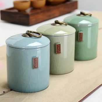 

3 Colors Tea Box Pottery Jar Long Jing Tea Storage Airtight Pots Coffee Organizer Storage Tanks Kitchen Food Container With Lid