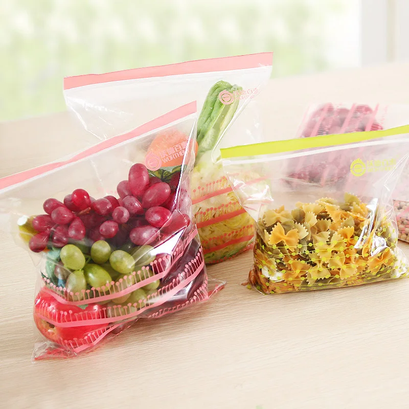 PVC Fresh Keeping Bag For Vegetable Fruit Storage Freezing Preservation Zipper Sealed Bags Kitchen Food Organization Tools