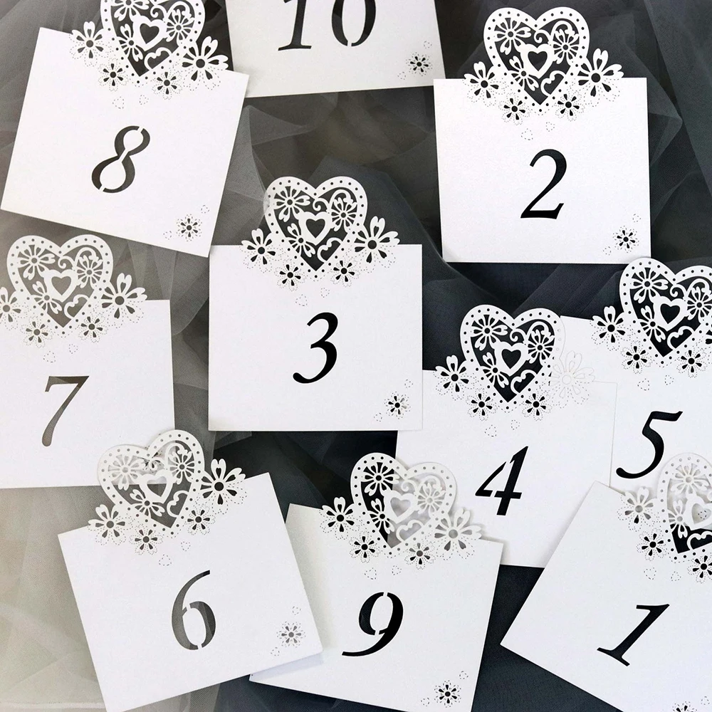  20pcs/set 6 Colors Number 1-20 Love Heart Table Number Sign For Wedding Invitation Card Table Decor - 4000071401370