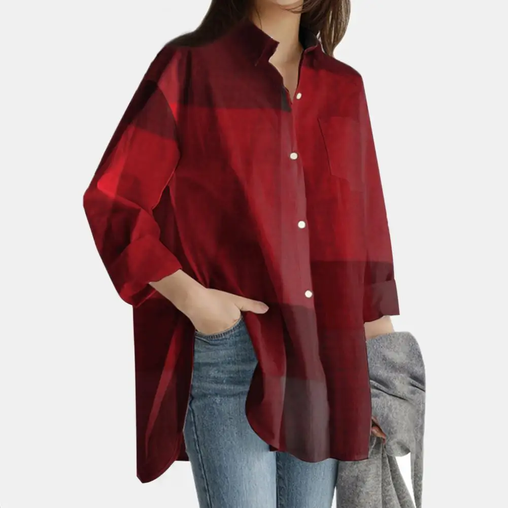 Women Blouses Fashion Long Sleeve Turn Down Collar Patchwork Shirt Blouse Shirt Casual Tops Plus Size Blusas 1