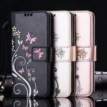 

LAPOPNUT Butterfly Embossed Wallet Case for Samsung Galaxy S9 S8 Plus S7 Edge A5 2017 Flip Leather Magnetic Flower Strap Cover