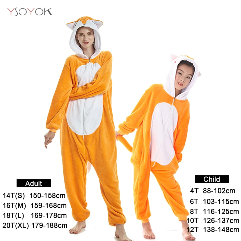 Fox Flannel Girls Boys Winter Kigurumi Pajamas Unicorn Cartoon Anime Animal Licorne Onesies Kids Sleepwear Jumpsuit Women Pajamas - Цвет: Fox