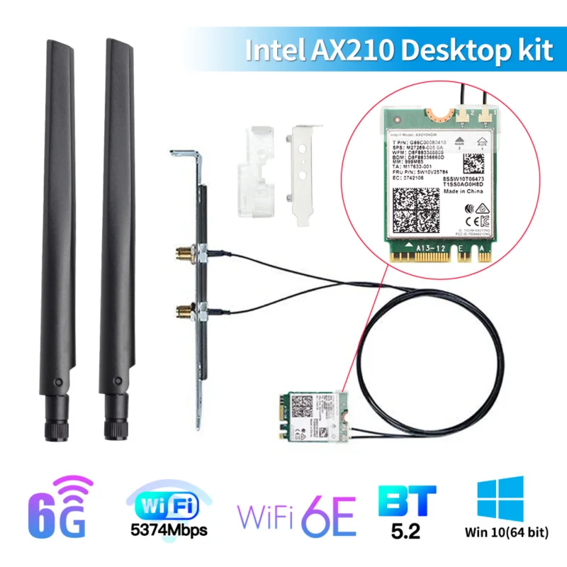 wifi adapter for laptop WiFi 6E Intel AX210 5374Mbps Desktop Kit Card 802.11AX Bluetooth-compatible5.2 Tri Band 2.4G/5G/6Ghz Network WiFi Card Adapter wifi card for pc