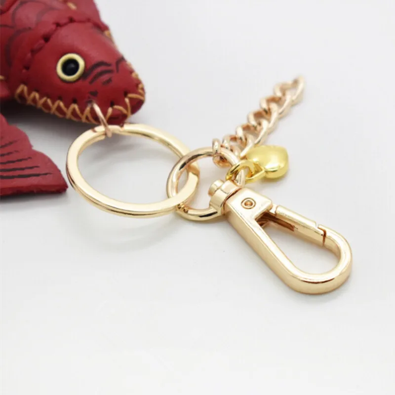 Cute designer Leather fish keychain for crafting women jewelry accessories bag charm gift porte clef femme key rings bulk