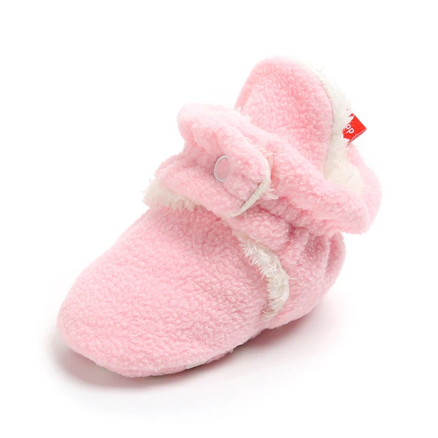 Newborn Baby Socks Shoes Boy Girl Star Toddler First Walkers Booties Cotton Comfort Soft Anti-slip Warm Infant Crib Shoes fluff pink