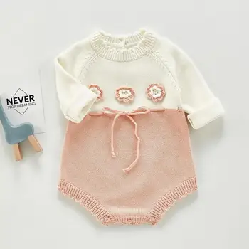 

Baby Girl Knit Bodysuit Long Sleeve Wool Knitted Bodysuit Baby Princess Flower Jumpsuit Toddler Kids Autumn Winter Clothing