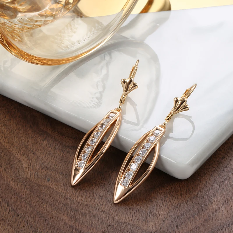 585 Rose Gold Color Dangle Earrings for Women Shiny Natural Zircon Modern Daily Easy Matching Fashion Jewelry dangle earrings,drop earrings,pendant earrings,long earrings