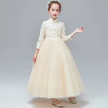 Высококачественное элегантное платье с цветочным рисунком и длинными рукавами для маленьких детей; вечернее платье для дня рождения; Детские платья для девочек