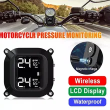 Wireless Motorcycle TPMS Tire Pressure Monitoring System 2pcs External Sensor LCD Time Display Tyre Temperature Monitor Alarm