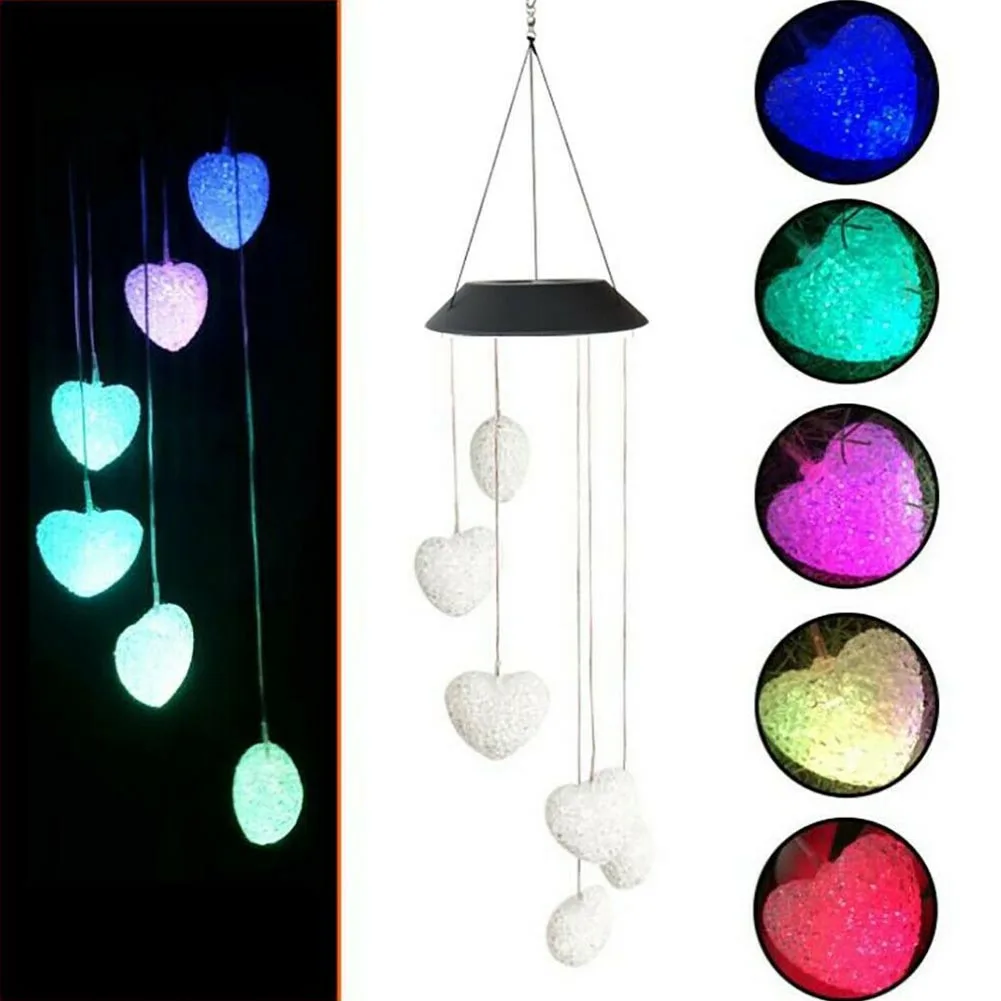 Kids Room Rotating Spiral Wind Chime Light Solar Powered Waterproof Led Energy Saving Garden Heart Shape Hanging Outdoor Home