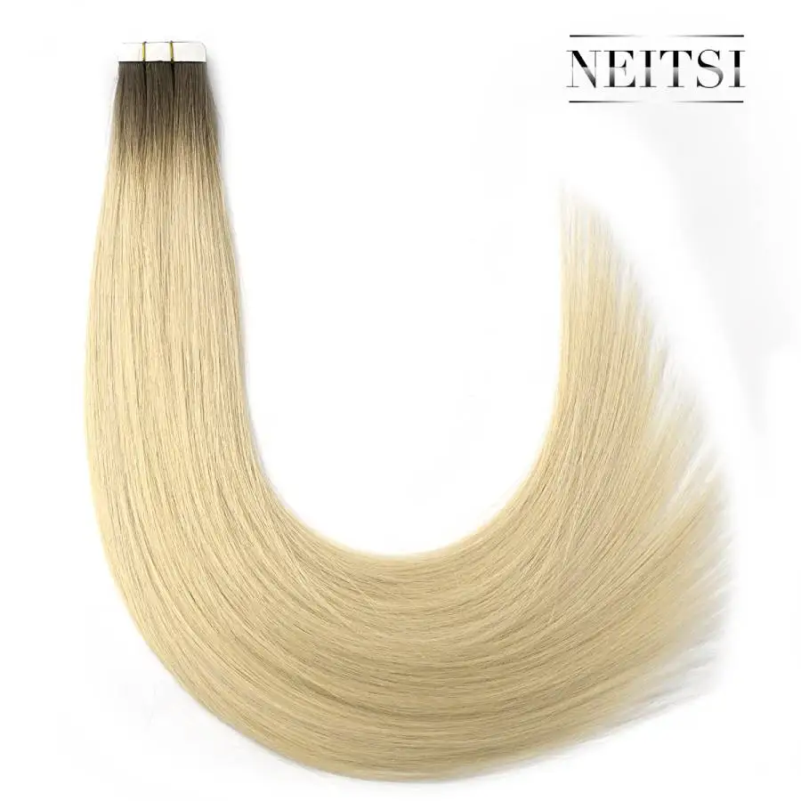 Neitsi Remy лента для наращивания человеческих волос двойной нарисованный клей прямые невидимые волосы 2" 50 г цвет балаяжа - Цвет: R10-60