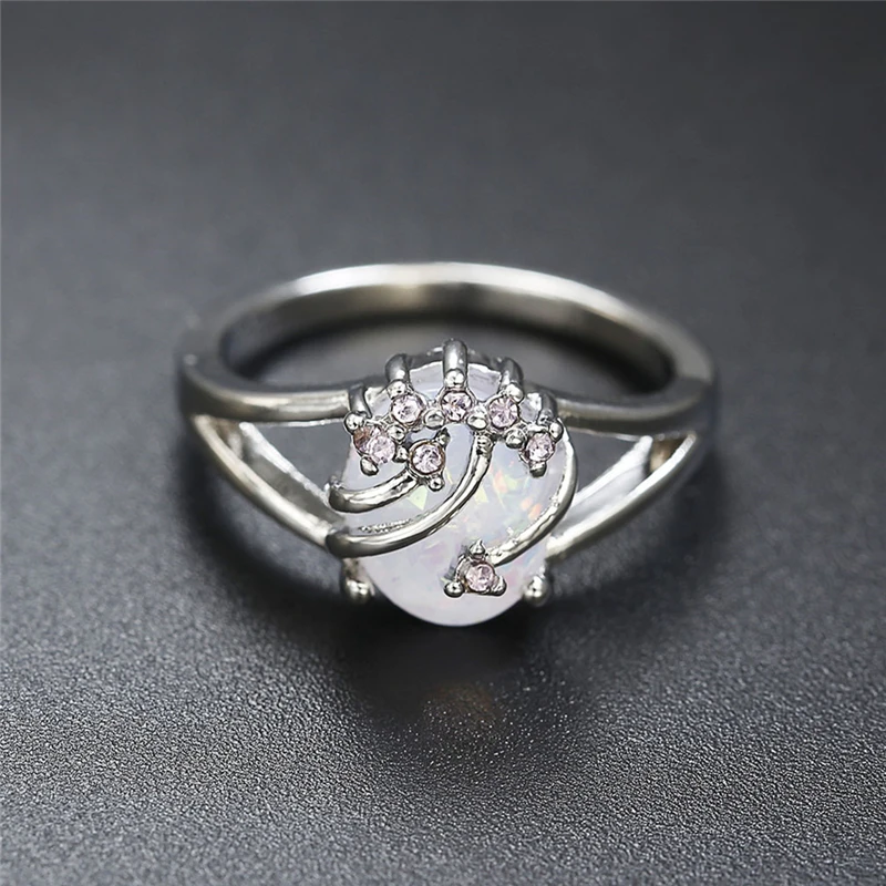 1pc Fashion Classic Colorful Big Oval Egg Shape White Fire Opal Ring Cubic Zirconia Engagement Wedding Jewelry For Girls | Украшения и