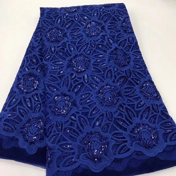 

(5yards/pc) High quality African sequins tulle lace royal blue French net lace fabric with embroidery for party dress