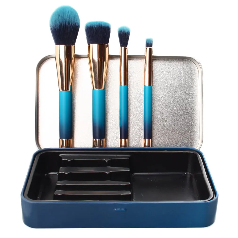 4PCS Magnetic Metal Handle Makeup Brush for Foundation Blusher Powder Eyebrow Cosmetic Brush Tools With Storage Bag