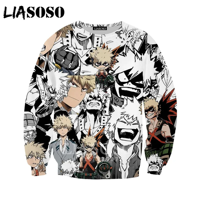 My Hero Academy Толстовка для мужчин женщин Bakugou кацуки толстовки 3D принт аниме хип хоп Уличный топ с круглым вырезом Модный пуловер A281-24