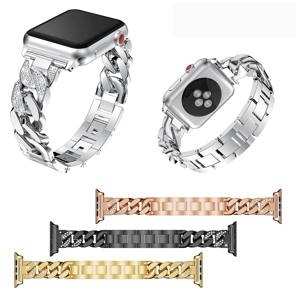 Металлический браслет из нержавеющей стали ремешок для Apple Watch Series 1 2 3 42 мм 38 мм роскошный Алмазный ремешок для Iwatch Series 4 5 44 мм 40 мм
