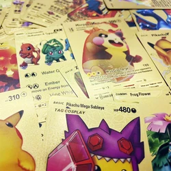 Cartes en métal Pokemon, cartes en feuille d'or en étain, dessin animé Pokemon VMAX GX PIKACHU Charizard, cartes de Collection pour enfants Pokémon español 