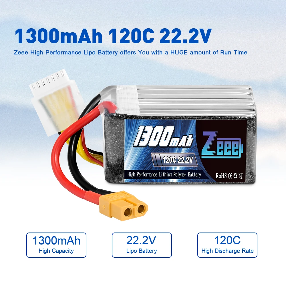 Zeee 22,2 V 120C 1300mAh 6S Lipo батарея с разъемом XT60 RC Графен батарея для FPV гоночный Дрон Квадрокоптер RC автомобиль Лодка Самолет