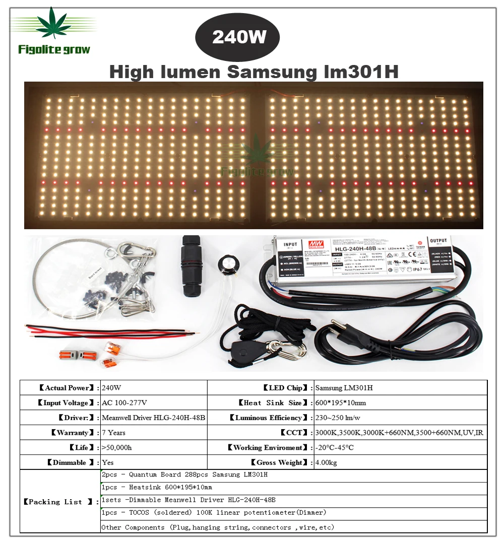

Dimmable Samsung LM301H UV IR led grow light Quantum Tech V3 Board 240W 320W 480W Meanwell HLG driver 7 years warranty