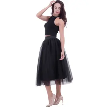 

Womens 4 Layers High Waist Midi Long Tutu Skirt Pleated Solid Color Mesh Ballet Dance Wedding Prom Party A-Line Petticoat Dress
