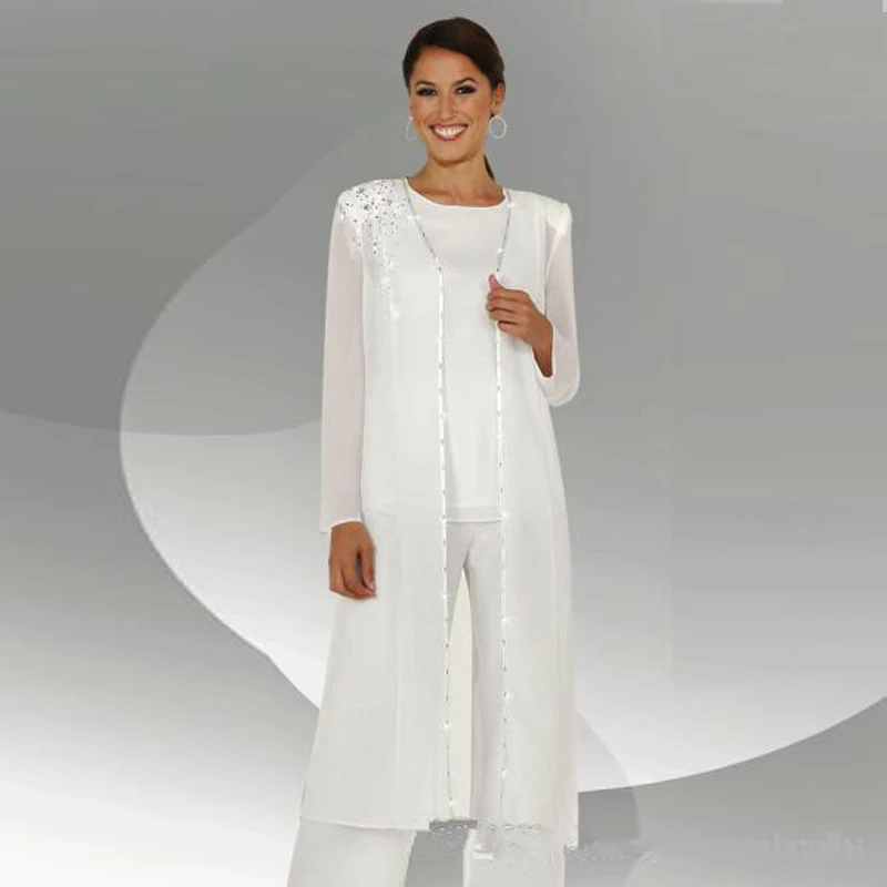 Moeder Van De Bruid Jurken Elegant Ivory Chiffon Lange Mouwen 2019 Broekpak 3 Stuks Plus Size Wedding Party Gast Gown Moeder Van De Bruid Jurken Elegant Ivory Chiffon Lange Mouwen 2019 Broekpak 3 Stuks Plus Size Wedding Party Gast Gown