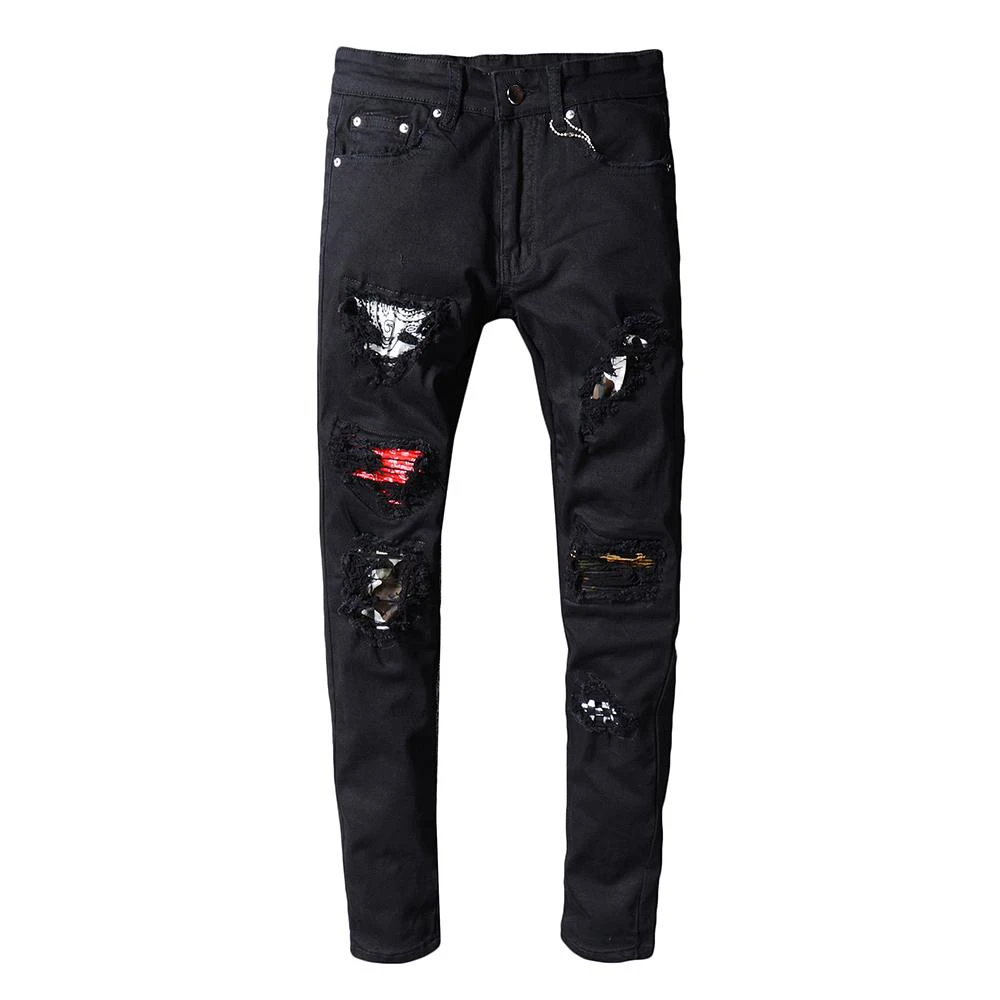 udredning Motley Bugsering Men Jeans Luxury Men's Patch Design Ripped Black Biker Jeans Casual Slim  Skinny Pleated Patchwork Distressed Denim Pants _ - AliExpress Mobile