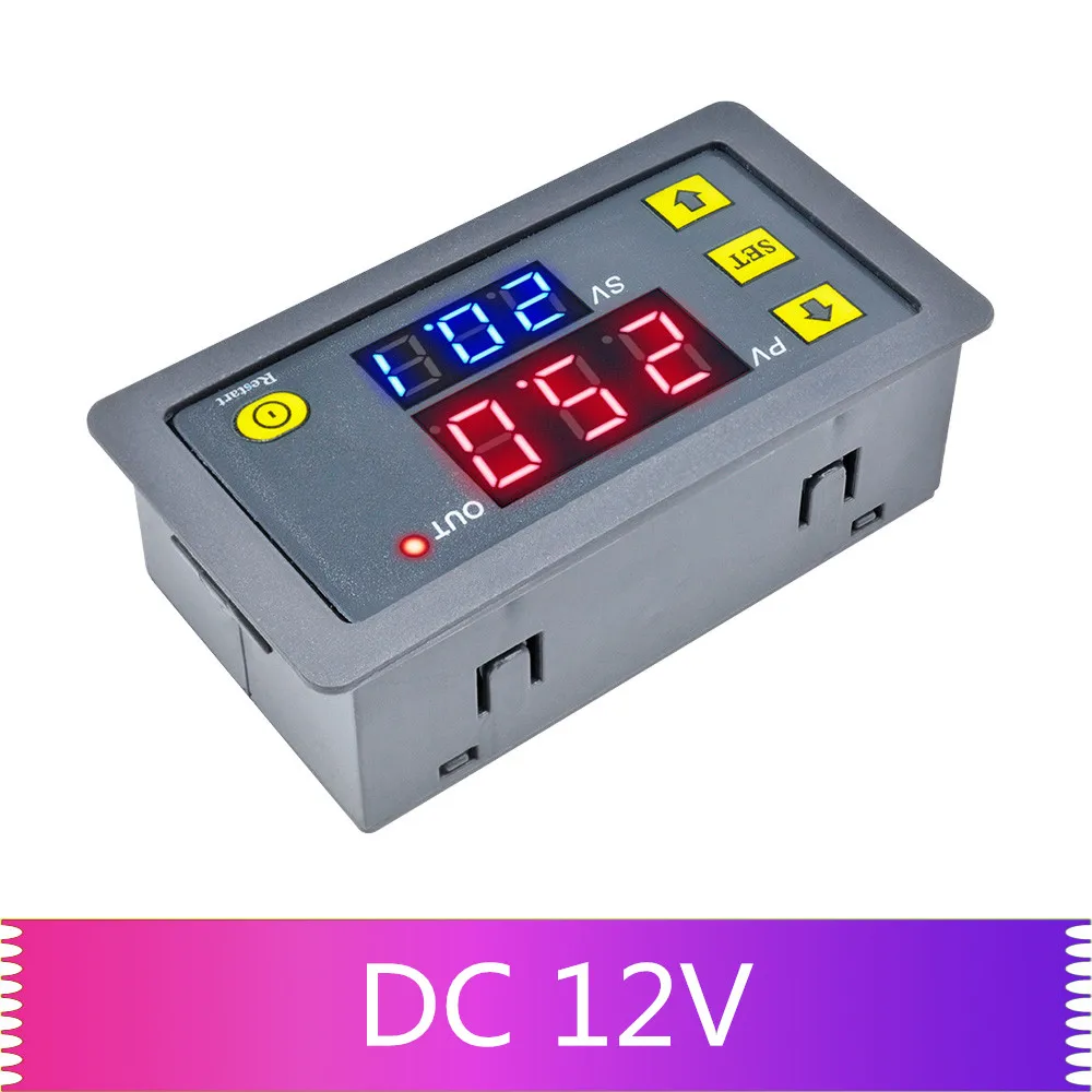 DC 12V 12 В постоянного тока, переменный ток, 110 В, 220 В, цифровой модуль реле задержки времени, таймер цикла, реле, двойной светодиодный дисплей, таймер, переключатель управления, регулируемый - Габаритные размеры: DC 12V
