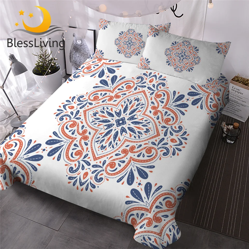 BlessLiving-Juego de cama étnico con estampado Floral, nórdica Vintage, ropa de cama de Cachemira azul y naranja, ropa de cama de lujo clásica con flores - AliExpress