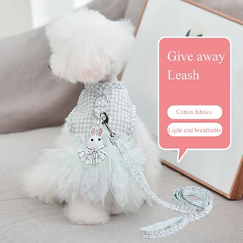 

Summer Fashion Dog Dress Set With Leash Dog Wedding Dress Skirt Puppy Clothing Polyester Pet Dog Clothes XS-XXL