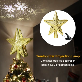 

3D Twinkling Stars Christmas Treetop LED Light Christmas Home Party Decoration Pendant Rotating Snowstorm Projection Lamp New