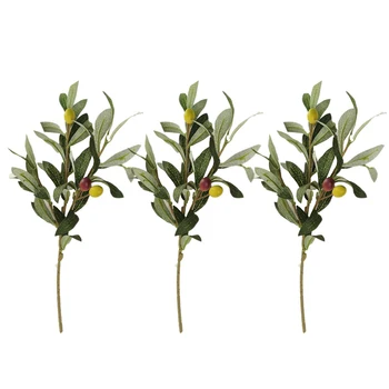 

3pcs Artificial Olive Tree Branches Green Leaf Plants Fruits Fake Leaf Home Craft Ornament Wedding Party Decoration