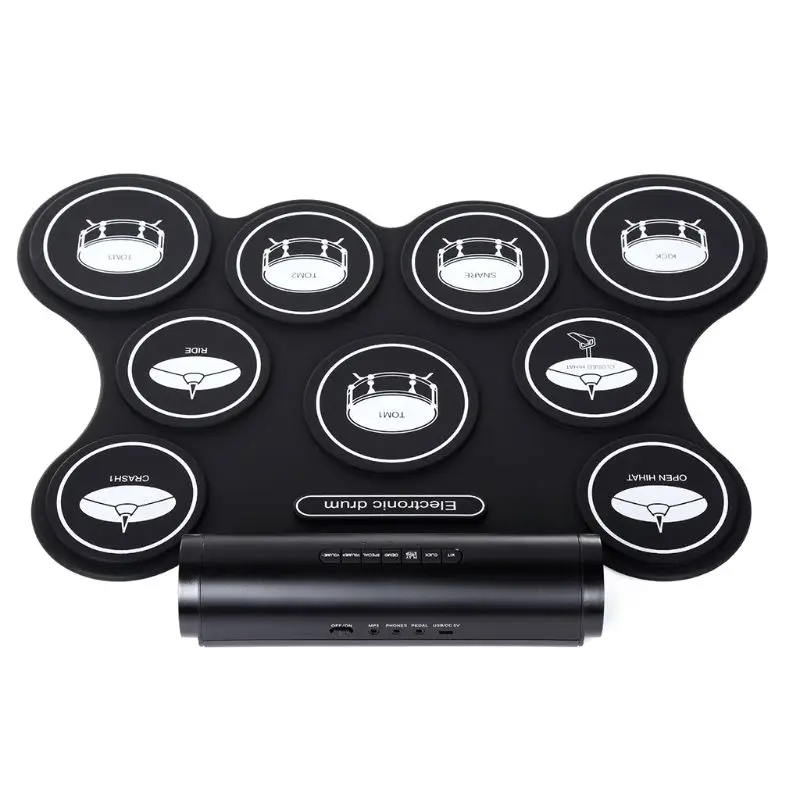 Portable Stereo Digital Electronic Roll Up Drum Kit 9 Silicon Drum Pads Support MIDI Function Built-in Speakers USB Powered Q6PB