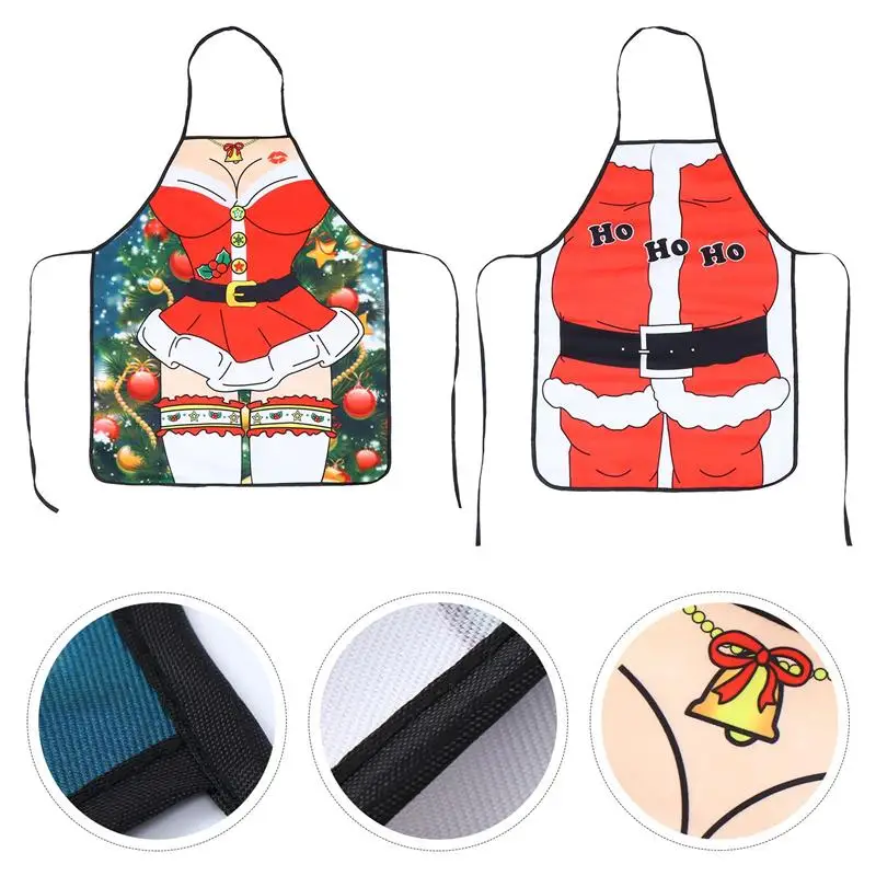 

2pcs Christmas Apron Funny Santa Claus Apron Creative Cooking Apron Christmas Decorations For Home Party Kitchen Accessories