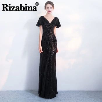 

Rizabina Women Dress 2020 New Long Slim Fishtail Banquet Host Party Dress Fashion Floor-Length Sexy V-Neck Clothes