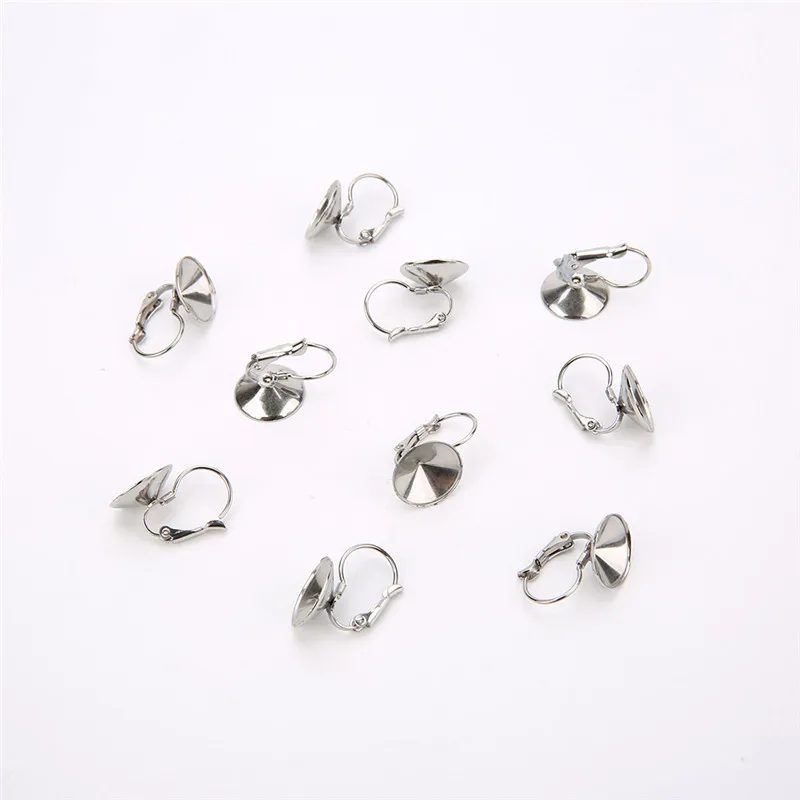 Jewelry Findings 10pcs Stainless Steel French Earring Hooks Blank Base Earring Findings 6/8/10/12mm Cabochon Bezel Settings Tray Jewelry Supplies
