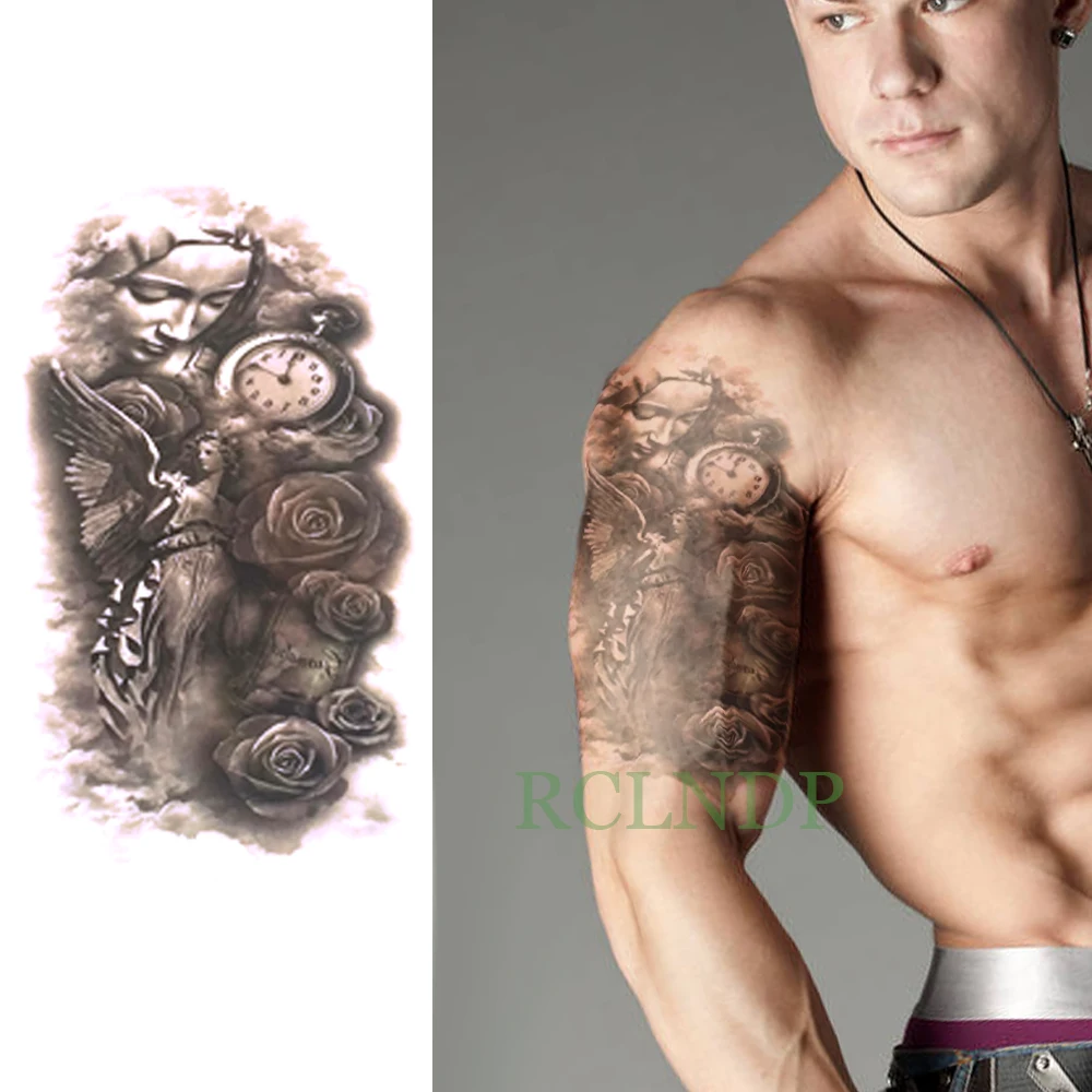 

Waterproof Temporary Tattoo Sticker Angel Clock Rose Cool Fake Tatto Flash Tatoo Back Leg Arm belly big size for Women girl Men
