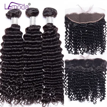 

Malaysian Curly Human Hair 3 Bundles With Frontal Closure LeModa Remy Hair Extensions 13X4 Ear To Ear Frontal With Bundles