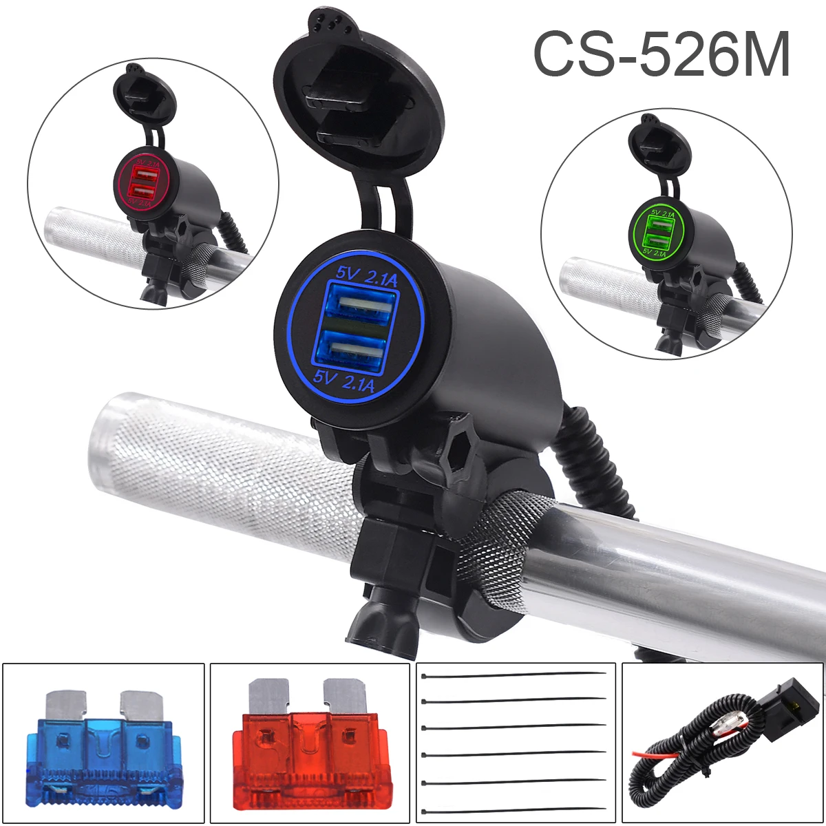 21W 4.2A 5V Dual USB Автомобильное мобильное зарядное устройство на руль с двойной диафрагмой для мотоцикла/мотоцикла ATV зарядное устройство s - Цвет: Синий