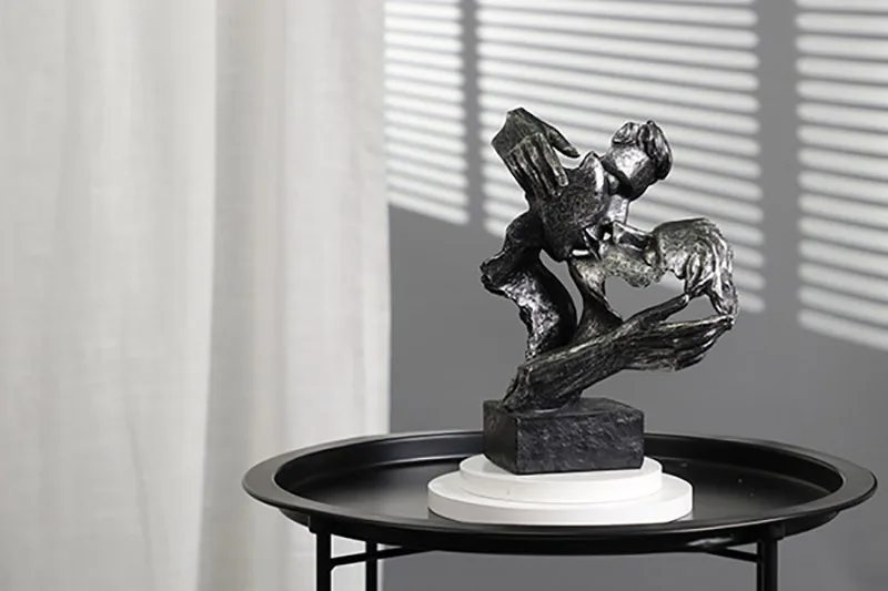 Decorative Statues Cyan Gold Face Mask Sculptures For The Room Couple Gift Room Ornaments Home Decor Craft Desktop Accessories