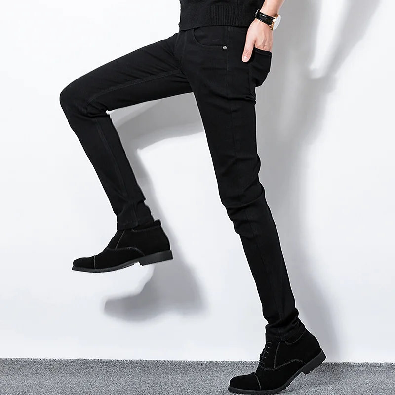 Black Jeans Men's Elasticity Slim Fit Slimming Skinny Pants Men Spring Korean-style Trend Trousers