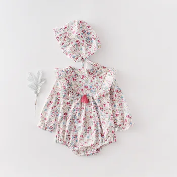 

2020 new arrival baby girls printed romper fashion kids clothes with hat 0-2t