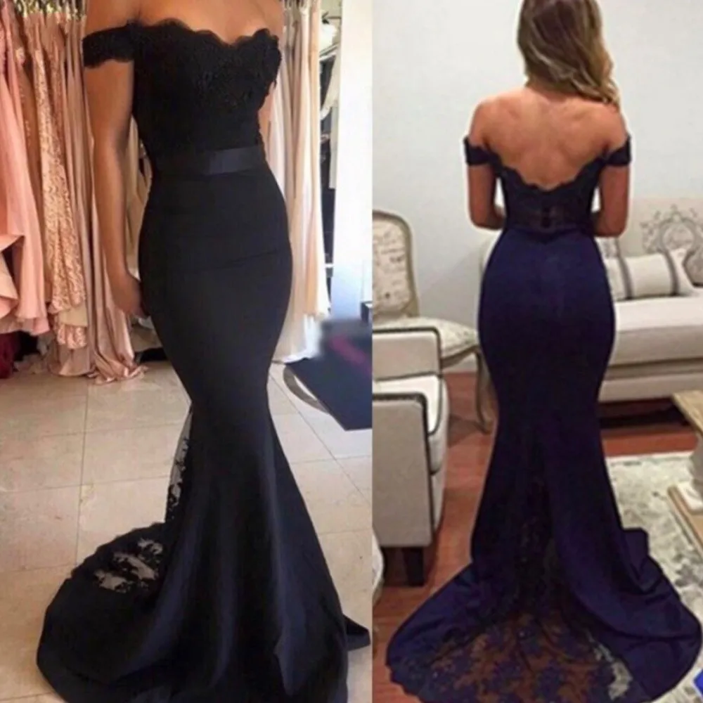 

Cheap Prom Gowns Long High Quality Navy Blue Pageant Dresses Appliques Lace robe de soiree 2019 Modest Formal Dresses abiye