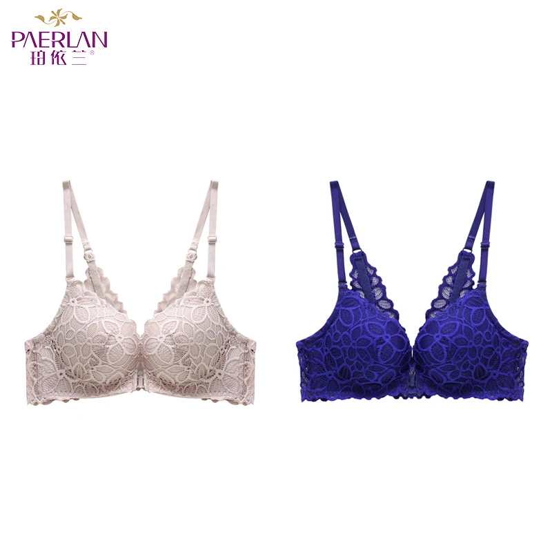 Khaki Navy blue PAERLAN 【вторая половина цены 】нет стального кольца нижнее белье женский осенний и зимний бюстгальтер сексуальный маленький нагрудный бюстгальтер с пряжкой спереди - Цвет: Khaki Navy blue