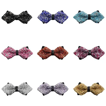 

Mens Glittery Crystal Pre-tied Bowties Shiny Wedding Party Diamond Tip Bow Ties QNTIE0331