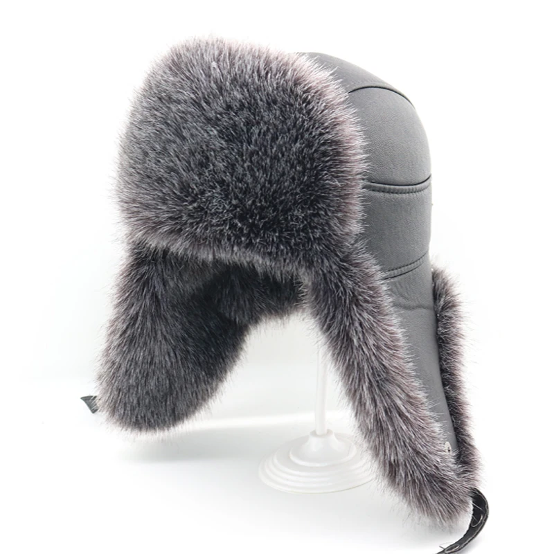 

Hat earflap Winter leather hat aviator with ear hat Russian winter bomber jacket-cap unisex Factory Direct free 