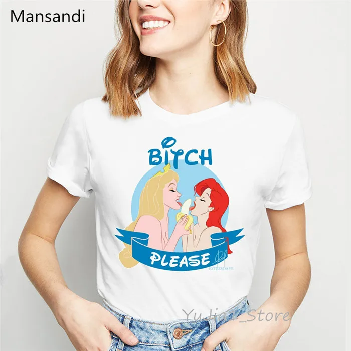 Забавные футболки, футболка с принтом «Принцесса есть банан», женские футболки с графическим принтом, harajuku ulzzang, футболка с пародии, модная футболка, топы - Цвет: Y728111