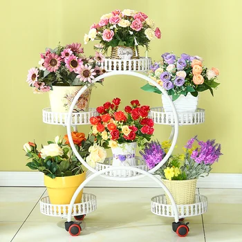 

Iron flower stand multi-layer flower shelf indoor space space green loll balcony rack living room with wheel pot rack
