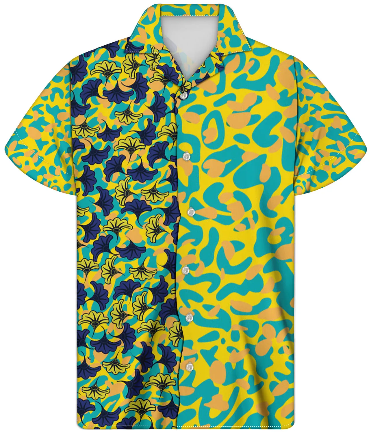 

Factory Direct Sales Custom Men's Luxury Design Shirt Green Background With Floral Print Men's Wear Large Size Short Sleeves