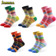 5 пар/лот, Разноцветные носки в полоску, женские, розовые, черные, лоскутные, повседневные, в стиле ретро, теплые носки для корейских девушек, жаккардовый носок